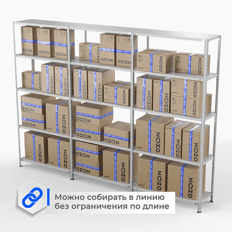 Приставная секция стеллажа для ПВЗ Озон ТС Лайт, 2200х1000х400 мм, 5 полок – изображение №5