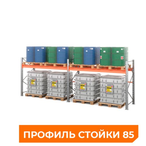 Две секции стеллажа металлического паллетного 2000х1800х1100 мм. Ярусы: пол+1