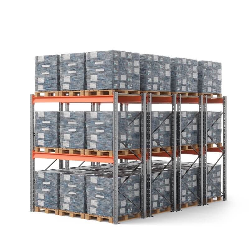 Стеллаж двойной глубины 3000х2700х1100 мм. Ярусы: пол+2 (г/п 3000 кг на ярус)