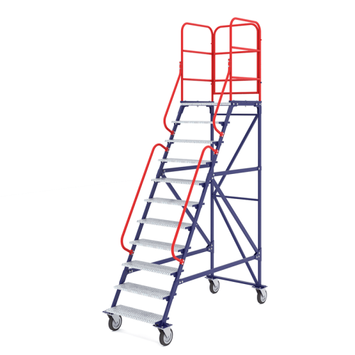 Лестница передвижная, десять ступеней и один марш ЛР 10.1 (791х1834х2945) без колес