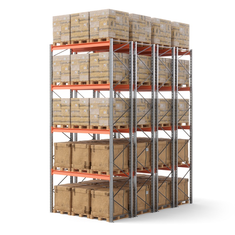 Стеллаж двойной глубины 6000х2700х1100 мм. Ярусы: пол+4 (г/п 2400 кг на ярус)