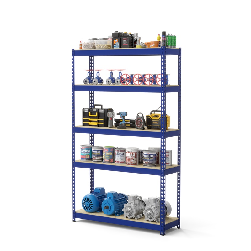 Стеллаж Профи Т (3000/1240/770), синие стяжки, 5 ярусов фанера